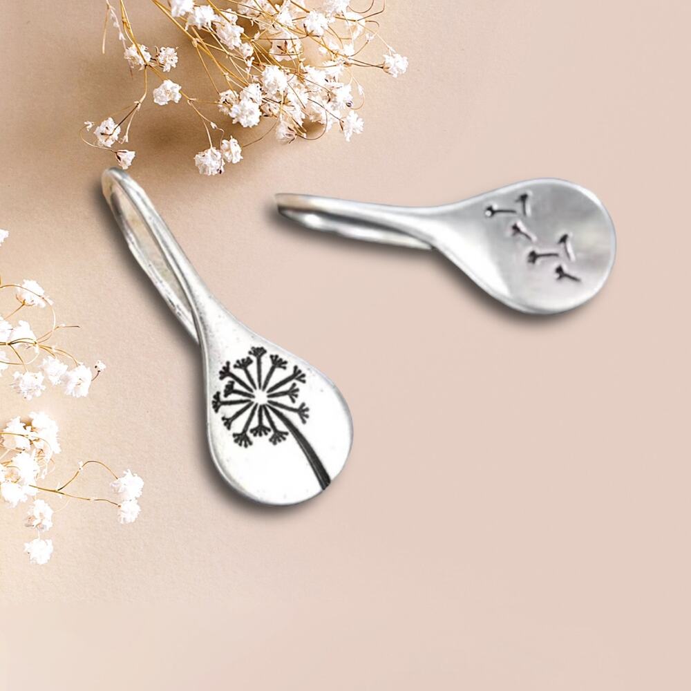 Dandelion Wish Drop Hook Earrings Silver Plated